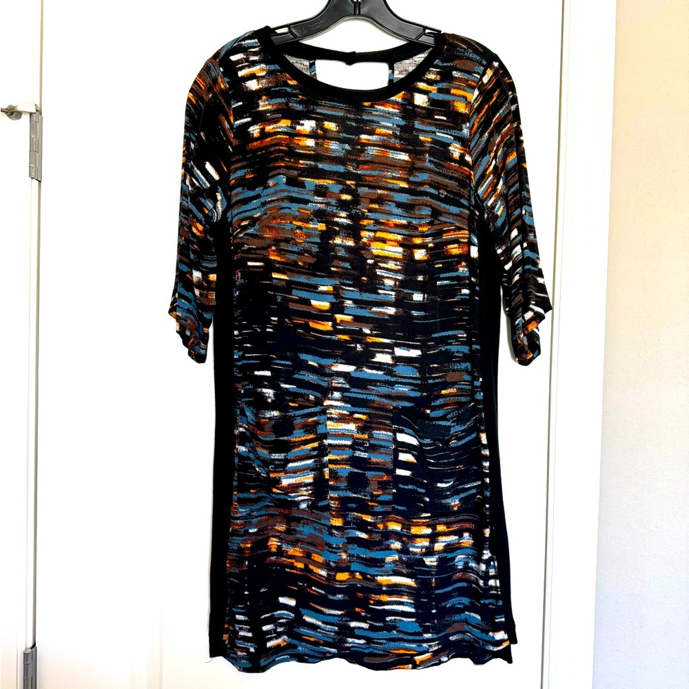 Michael Stars t shirt dress short sleeve muted pattern blue orange black